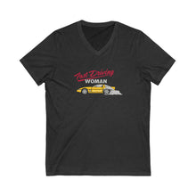 Load image into Gallery viewer, Fast Driving Woman V-neck - Unisex Jersey Short Sleeve V-Neck Tee
